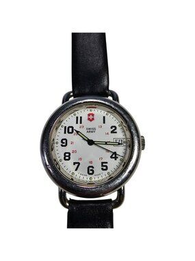 Swiss Army Men's Stainless Steel Watch With White Dial & Black Leather Band